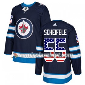 Camisola Winnipeg Jets Mark Scheifele 55 Adidas 2017-2018 Navy Azul USA Flag Fashion Authentic - Homem